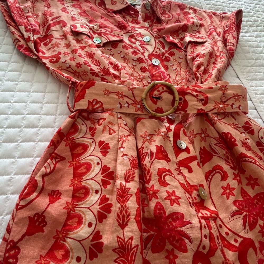 Farm Rio Jaipur Linen Print Romper with Belt - Picture 13 of 13